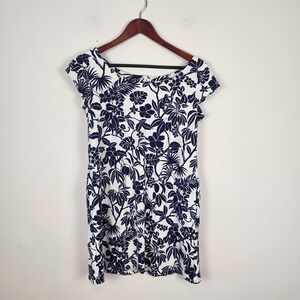 Tori Richard Jungle Blue White Floral Pockets Dress Women's Size‎ 4